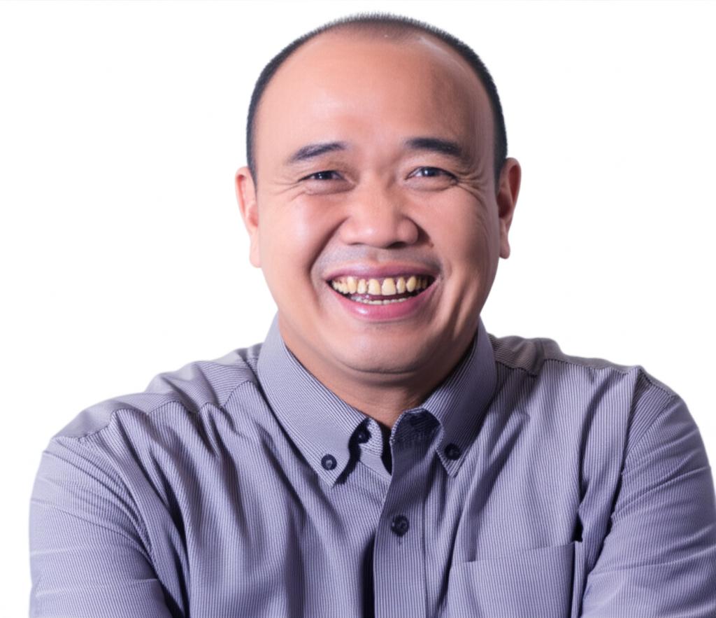A middle-aged Malaysian man smiling confidently and looking healthy, representing positive change and vitality.