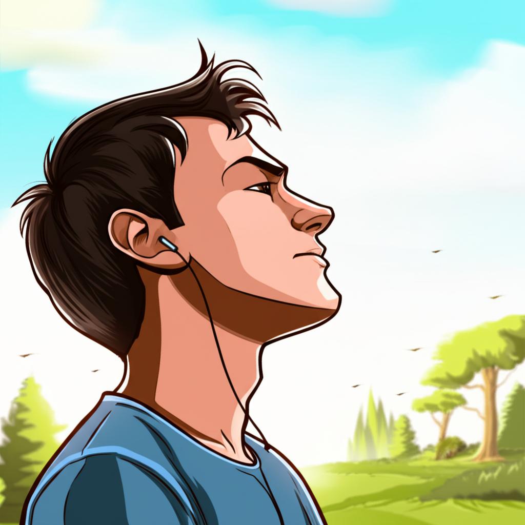 Illustration of a man looking energetic and confident, enjoying a healthy lifestyle outdoors, digital art