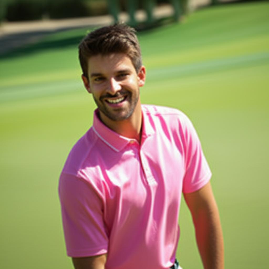 AI prompt: A man smiling confidently and energetic, playing golf or doing an outdoor activity, bright and healthy colors, realistic style